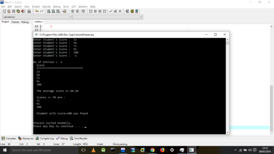 Dev-C++5.2.0.2 Eile Edit Search iew Project Eyecute Debug Iools CVS Window Help global:) Project Classes Debug marks.d 38 CAP