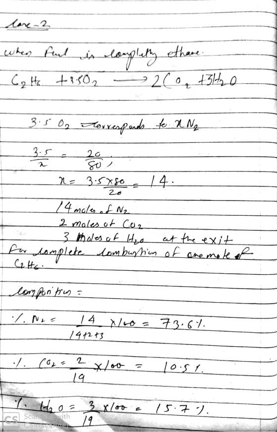 lare -2 when fuel ethane complety 2 26 Go to +3.502 0 +3lH2O 3.5 torresponds to N Ne 3.5 ㅈ 20 80 n=3.5x go 14 20 14 moles of