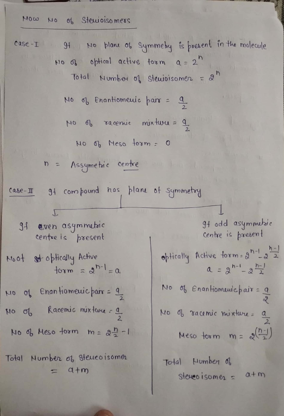 ot Stewioiso mess NOC NO in the molecule No blane ot Symmehy is present case-I 94 NO O optical active tor m a=2 Total Number