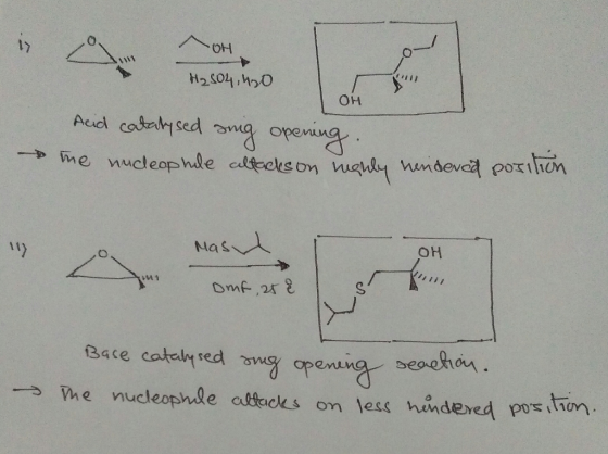 1 . 10m OH AT H₂504, 40 OH Acid catalysed ang opening. me nucleophile altackson nighly vendeved position Mas. Douf, as e Bare