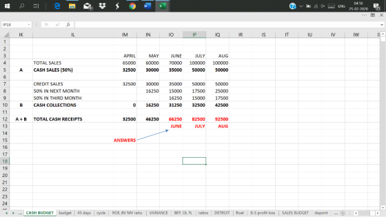(? v . * = 04:36 ENG 25-02-2020 25 X 1P18 : * ~ fic IL IN 10 P Q R S T U V W TOTAL SALES CASH SALES (50%) APRIL 65000 32500 M