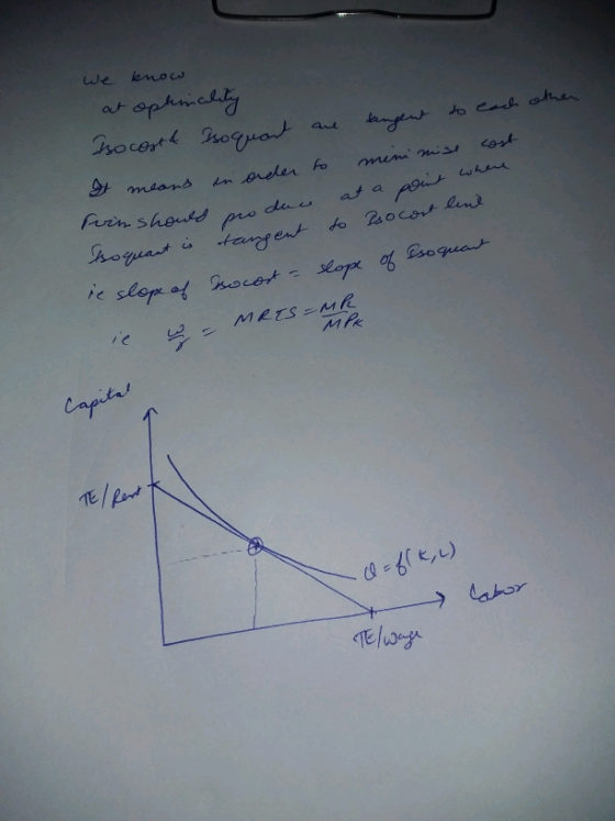 we know at optionality other Prinshould pro de Isocosta Isoquart are tangent to each It means in order to minimise cost produ