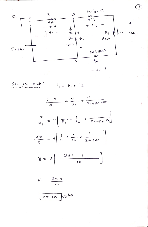1 Ro (3kr) RI IS anla 5kn +13 t น + V3 d tvi Rq slit VA Iz It R2 V2 Gran loks - E=401 RG Cikn) in ins + 15 K ce at node i i,