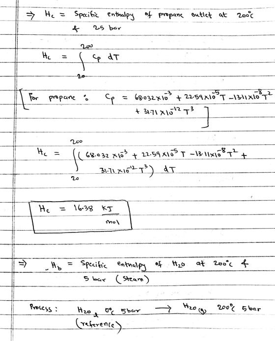 > He Specific enthalpy of propane outlet at 2000 2.5 bar 200 Hc - f Cp di -5 propane -8 2 T-1311XLOT + 68.032x1ó? 22.59x10