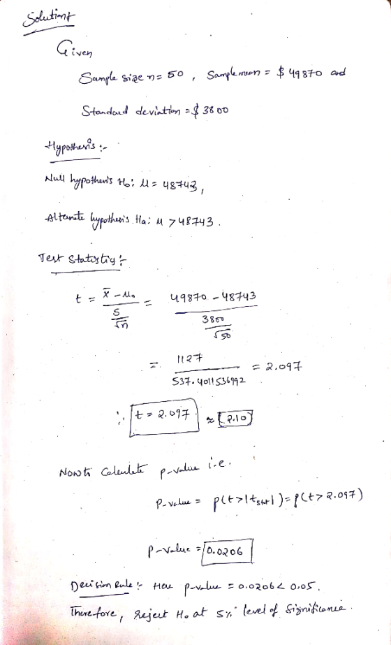 Selutint Given Sample n $ 49870 and Sanple Size n= 50 Standad devinton = 3 8 o0 Hyrohers Nuu ltencti lypothuis Test Staty tr