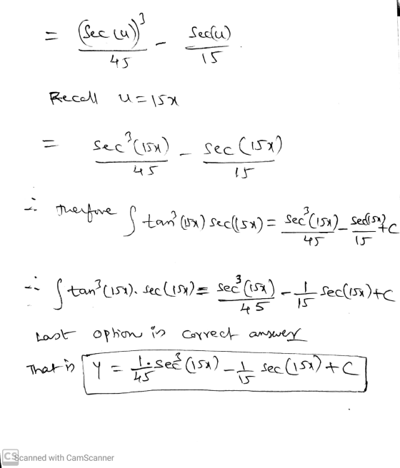 = Gelyn. Selain Recall u=150 = sec?w) - sec (152) The fove Stan(w) sec(sx) = sec (usa)_ Sertane - Stan?(155). sec (150)= see(