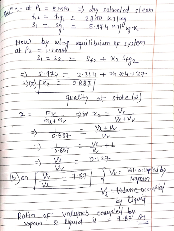 no at P = 5 MPa ) dry saturated steam . - , с 20 из кар Si = sģi - 5.974 Regungok New by using equilibrium of system at P2 =