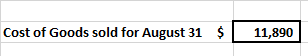 Cost of Goods sold for August 31 $ 11,890