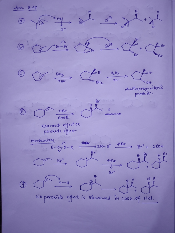 Ans. 8.4 He a Br Br Br-Br Bre Br Br H202 Bo auu tnu DH- THF BH2 Antimarkovnikovs Product Br 1Br eooR Kharasch effect or, per