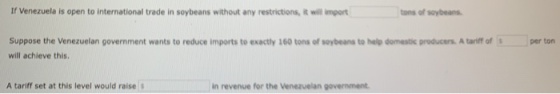 If Venezuela is open to international trade in soybeans without any restrictions, it will import tons of soybeans. per ton Su