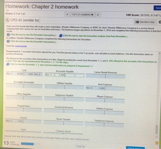 Homework: Chapter 2 homework Save Score: 0.3 of 1 pt < 1 of 1 (1 complete) HW Score: 29,55%, 0.3 of 1 CP2-42 (similar to) I Q