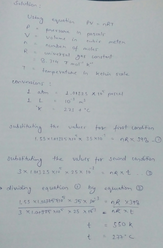 Solution etn P RT Usin ρ p-e r suste Volume icubic meten numbe of moles in pascals Rersal constat temperatube in kelin scale