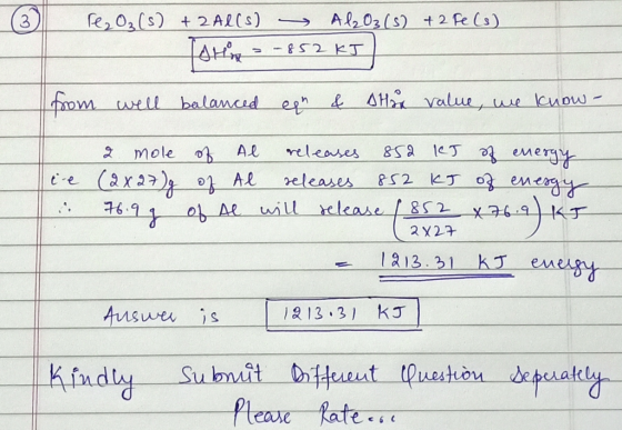 (6) &, 0, (s) + 2 AL (s) - A8, 03 (5) +2 Rs) ди, 2 - #S2 ET from well balanced egn & star value, we know- 2 mole of Al releas