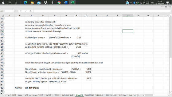 Q ENG 03:04 30-07-2020 99+ 32 U34 . L K . M N O Р Q R S T U V W X 30 31 32 33 34 company has 25000 excess cash company can pa
