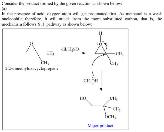 Consider the product formed by the given reaction as shown below: In the presence of acid, oxygen atom will get protonated fi