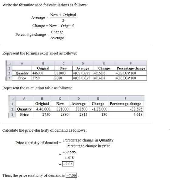 Write the formulae used for calculations as follows New + Original Average Change = New-Original Change Percenatge change- Av
