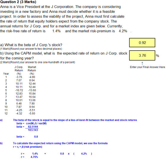 Question 2 (3 Marks) Anna is a Vice President at the J Corporation. The company is considering investing in a new factory and