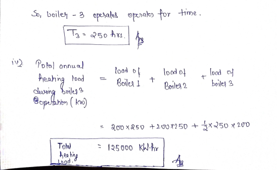 So, boiler 3 operates operates for time, Tz=250 hrs in Potal onnual of lood of load o Boiles & load of + heating lood during