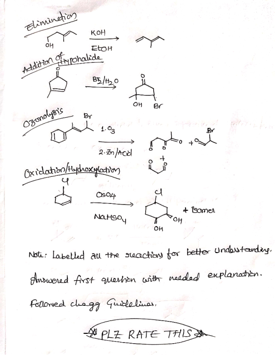 Elimination KOH ma EtOH sition of typohalide Addition of BS/H2 - Br olyo By Ozonolysts By O 2. ZnlAcid Oxidation/Hydroxylati