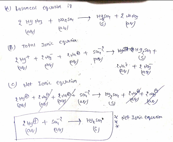w balanced equation is + Hy sou + 2 Nano q HY NO3 lagt Na, soy allt Facul law) Total Ionic (B) equation: anal + fagy & Hat fu