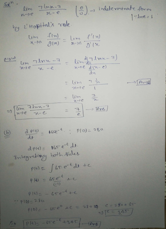 SH lim Innena re-e. 16).- indeterminate form line=1 by LHospitals rale. um flu) lim flo) ata gla) ga gln. Now lim 7lnin n