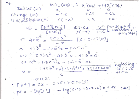 26 HNO 2 Caa) HCag)N02 Cag) Initial (M) Change (M) At equilibnum M) CCi-) CH+LNO CHNO21 Degree of iorusahion of HNO2 Caa) K