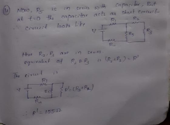 Now, RS in series with capacitor, But at t=0 the capacitor acts as short corcuit ciruit R looks like I Rg Ru series. Here R21