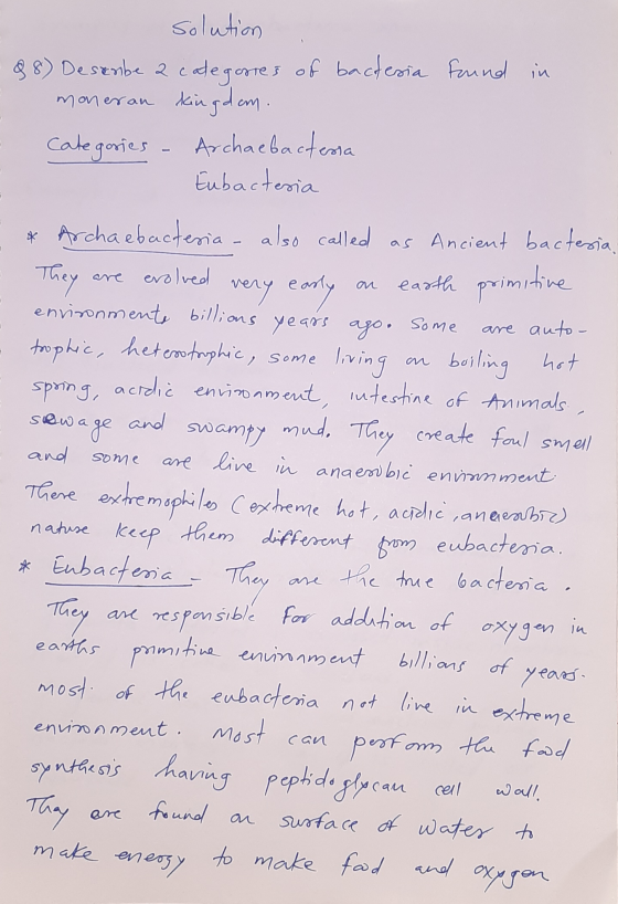 ac T solution -88) Desenbe a categories of bacteria found in moneran kingdom. Categories - Archaebactessa Eubacteria * Archae