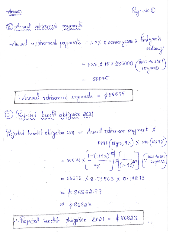 Answer Page. No Annual rebiment pour une bo Annual vebirernent payments = 1, 34. x service years x final y, - Salary 1.24. 15