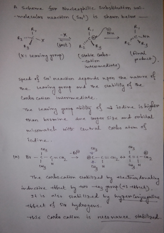 R2 102-X A scheme for Nucleophilic substitution uni- -molecular reeaction (SN) is shown below RI R, R, -X Nu une ca nu R3 R₂