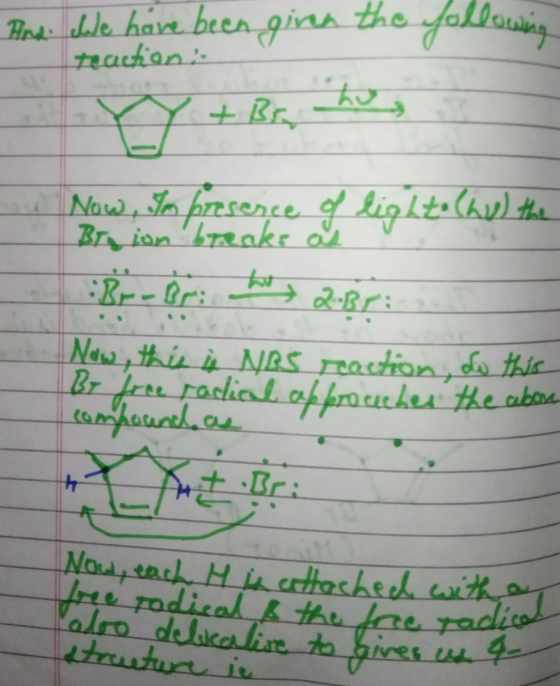 fore rodical & the free radical And elle have been given the following reaction: + Br har 4 Now Im presence of lighto (hu) th
