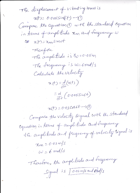 -The- displaces w-of-vibuわ19 msis 2 Calculati kte.Veļoah Compare ths Velocity S