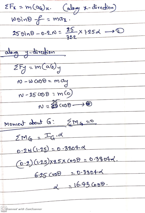 EFx = m (aqui Calony X-direction) wsino of = max. 25 sino -0.2N = 25 -X 1.252 32.2 along y direction EFY = m(aby may W - 25c0