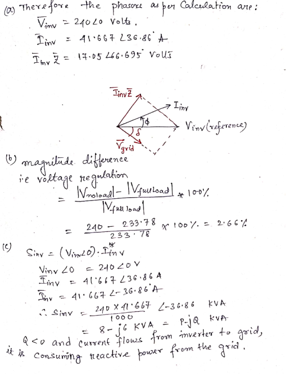 0 Therefore Vimv Tinv the phasor as per Caleulation are 2402o Volte Aul 46 G7 L36.86 A 1T.05 L66.695 VoU TinvZ Vinvlreferene)