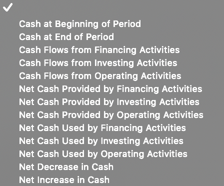 Cash at Beginning of Period Cash at End of Period Cash Flows from Financing Activities Cash Flows from Investing Activities C