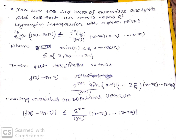 n In+1 inc you can see any booke of numerical analysis and see that the errors terms of Lagramgian interpolation with ngineen