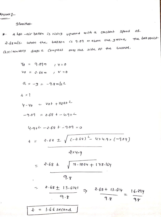 Answer- iven tha A hot-air ballon n s isin pward with a constan Speed oP . baloon. acciden tay dops a Compass ve H side oF 4