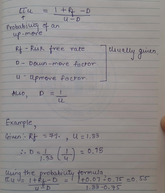 tłu = 1 +ht a Probability of an -D D. U- up-more! Usually quien Rf - Risk free rate. D- Down-more factor. u - apmore factor.