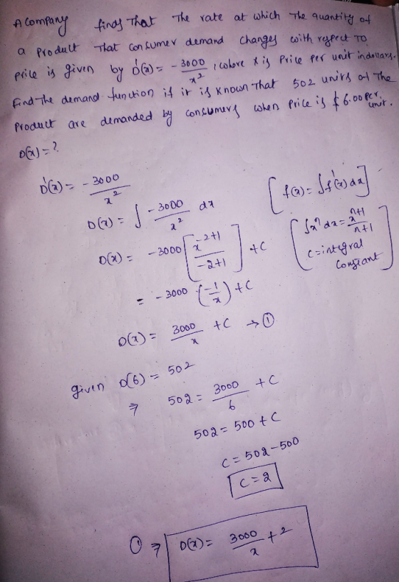 A company finds that the rate at which the quantity of a Produit That consumer demand changes with respect to price is given