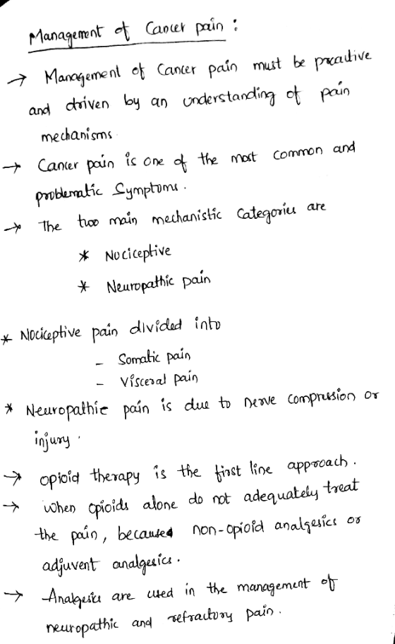 Management of cancer pain : → Management of cancer pain must be paative and driven by an understanding of pain mechanisms → C