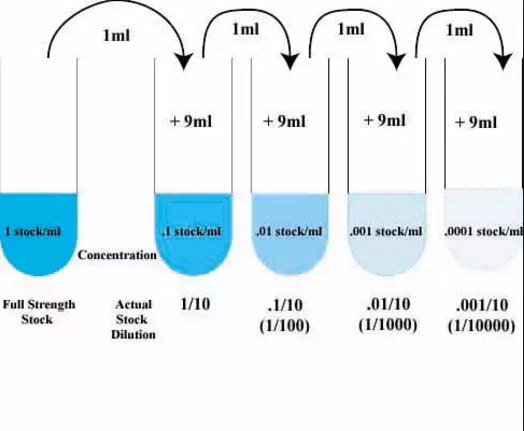 1ml Iml ml 1ml +9ml +9ml Istock/m I stock/mi 1 stock/ml 001 stock/ml 0001 stock/ml Concentration Strength A1/10 Stock 1/10 (1