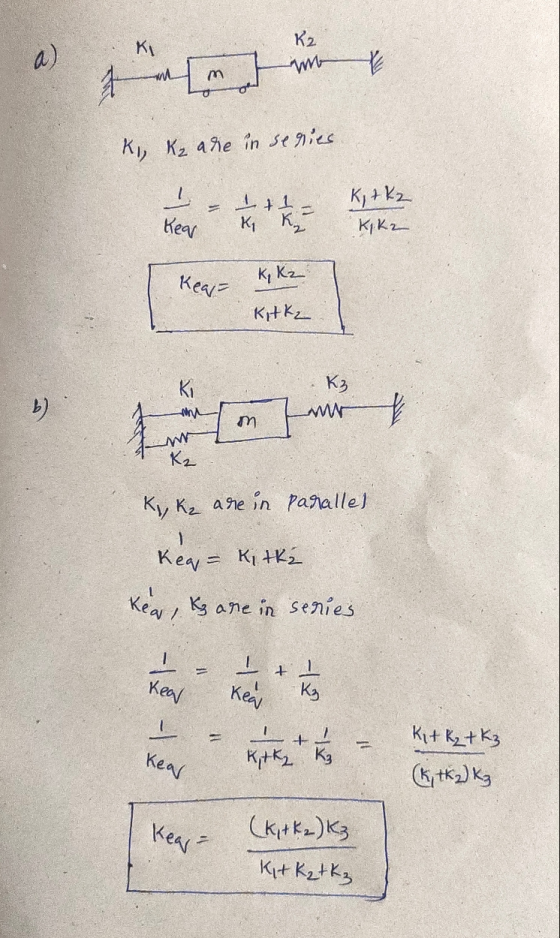 K2 Ki, K₂ are in series hear Κι , KiKz Kea= K₂ K2 Kitkz mm Ky Kz are in parallel Kea= KitK2 Kean, Kg are in series - KALAU KE