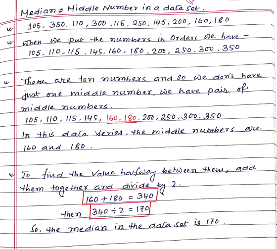 Medians Middle Number in a dala See. 105, 350. 110,300 ,115, 250, 145,200,160,180 When we put the numbers in orders we have -