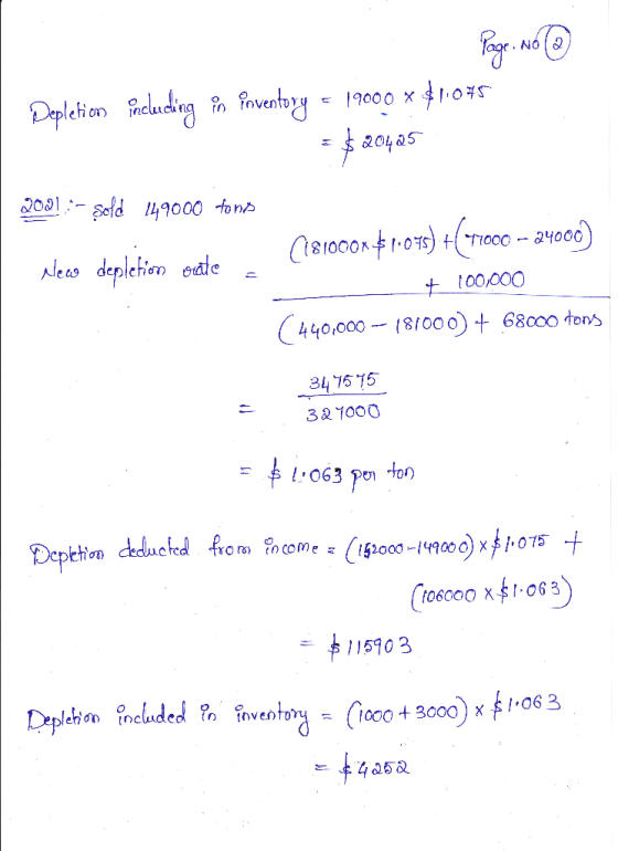 1. Page No @ Depletion Fancluding mo foventory = 19000 x $1045 = $20425 2031 :- sold 149000 tons Neas depletion ouete (181000
