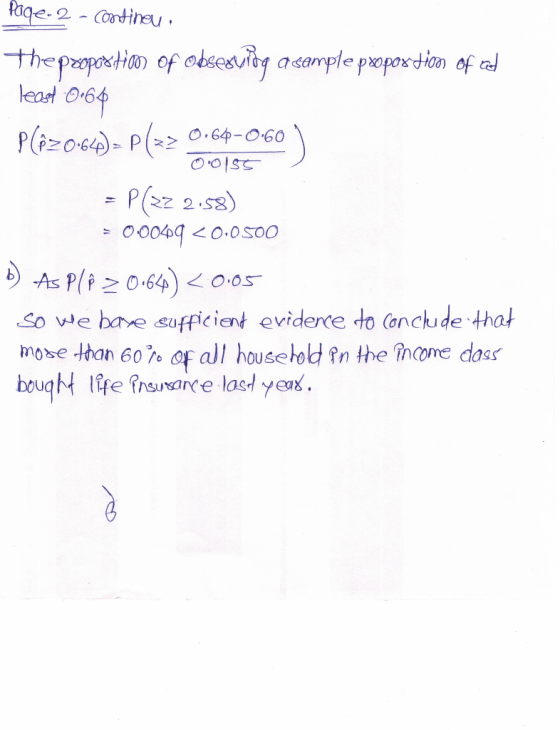 0.0155 Paqe.2 - Continen. the proportion of obsesviog a sample proportion of ed least 0.64 Plô20-640) = P(-20.64-060 ) = P(x2