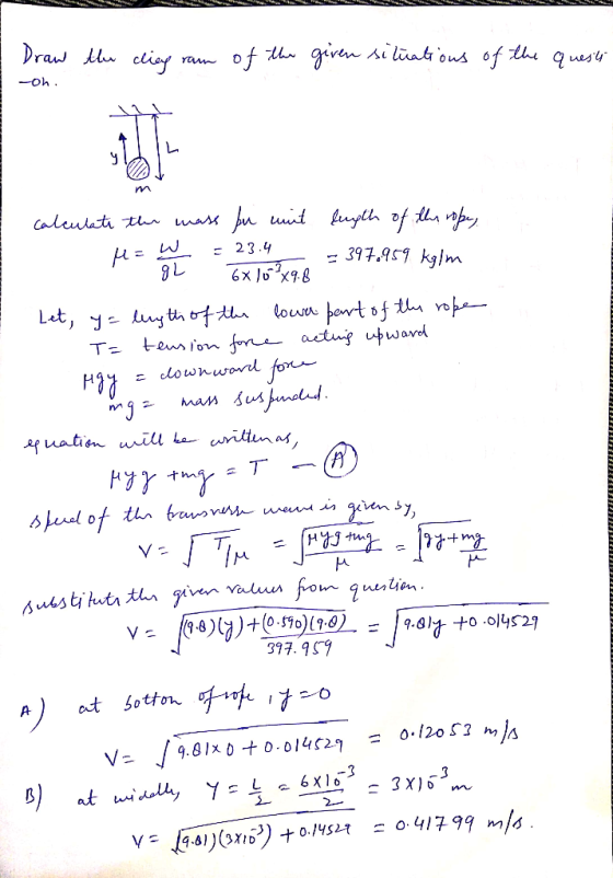 Draw the diagram of the given situations of the quests -oh calculati the mass fu mit feugth of the ropes. Have = 23.4. = 397.