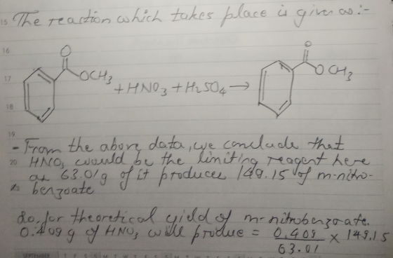 givenas. :- OCH 20 HNO, would be the line 149. 15 of m-nitro- The reaction which takes place a OCH, +HNO3 + H₂SO4 → From the