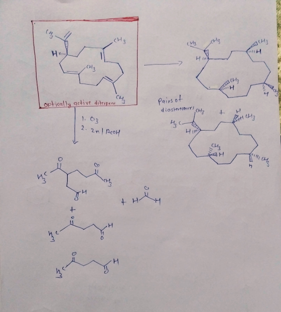 (H3 CH3 TH 2 Loptically active diterpene Pairs of diastereomers ch * Р И 2. 201 ACOH CH3 2. + H7 H Fot het