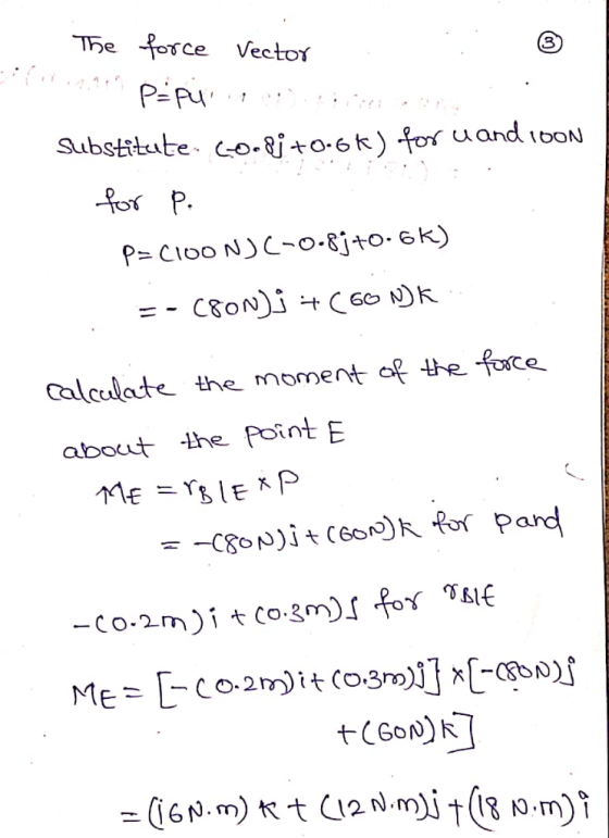 e force Vector (3 Substitute oand ioou for P calculate the moment o e force about he Point E (GON)R