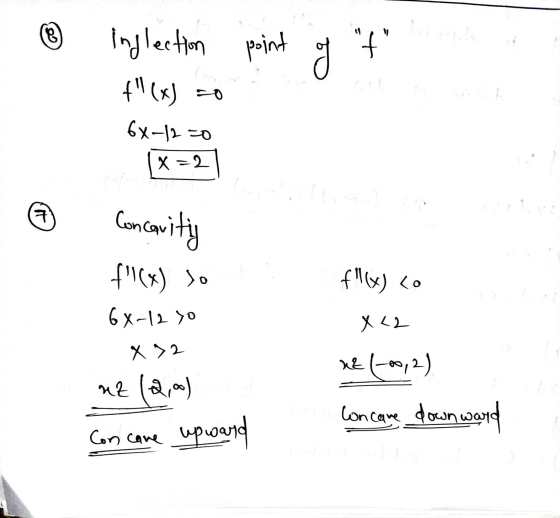 + ܦܘ inflection point f(x) 6x-12-0 -o X = 2 It Concavity f(x) <o f(x) lo 6x-120 X<2 x 32 XE1-00,2) nz (2,0) Con came up w